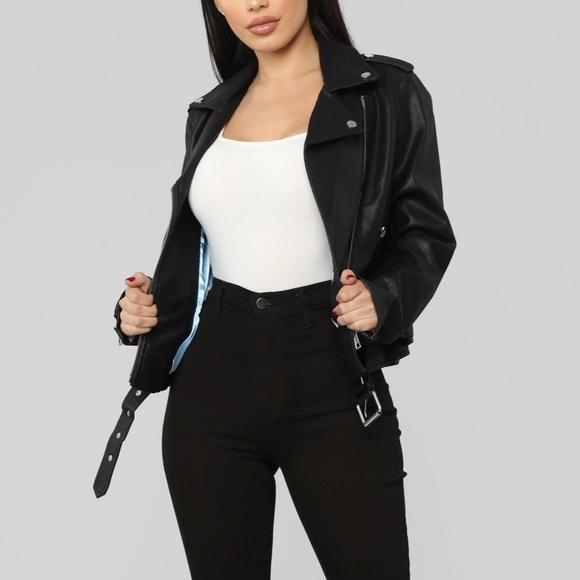 Vegan Leather Jacket Black faux pleather fashion nova women’s medium - Picture 3 of 9